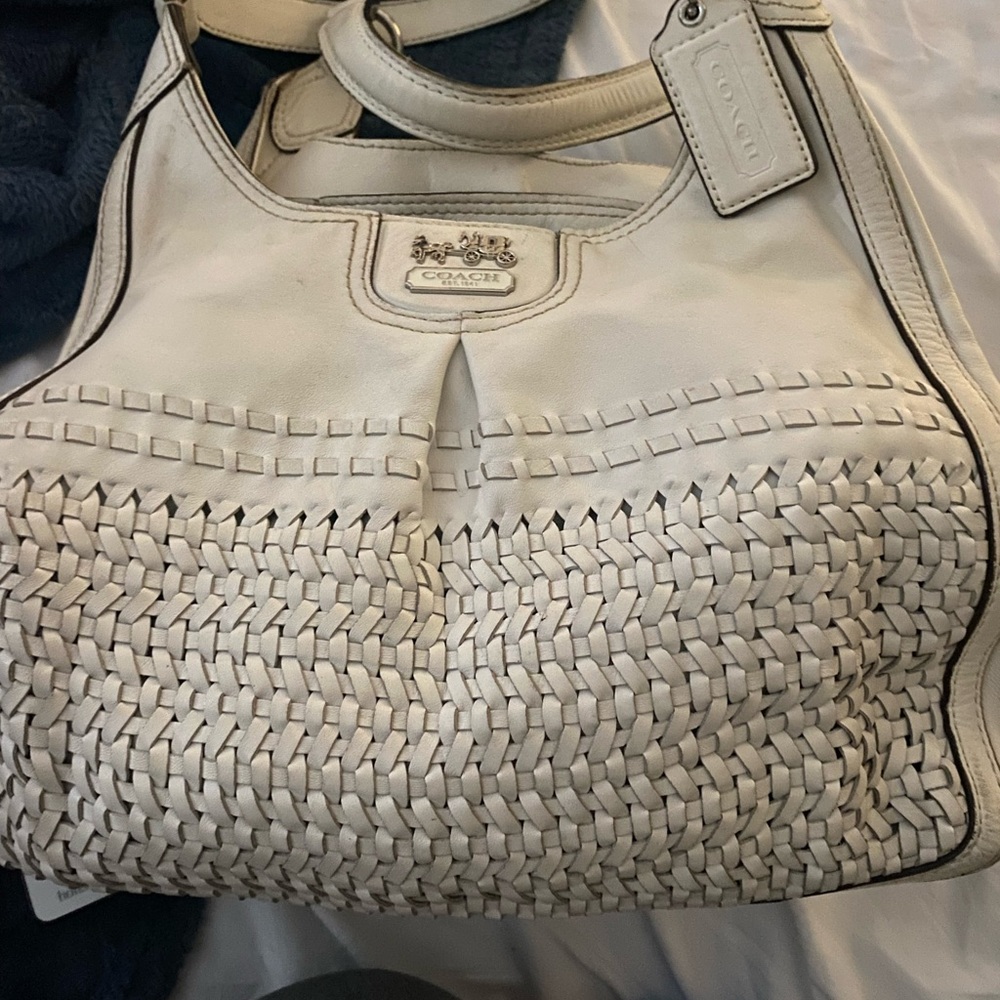 Coach Cream Shoulder Bag with Woven Texture